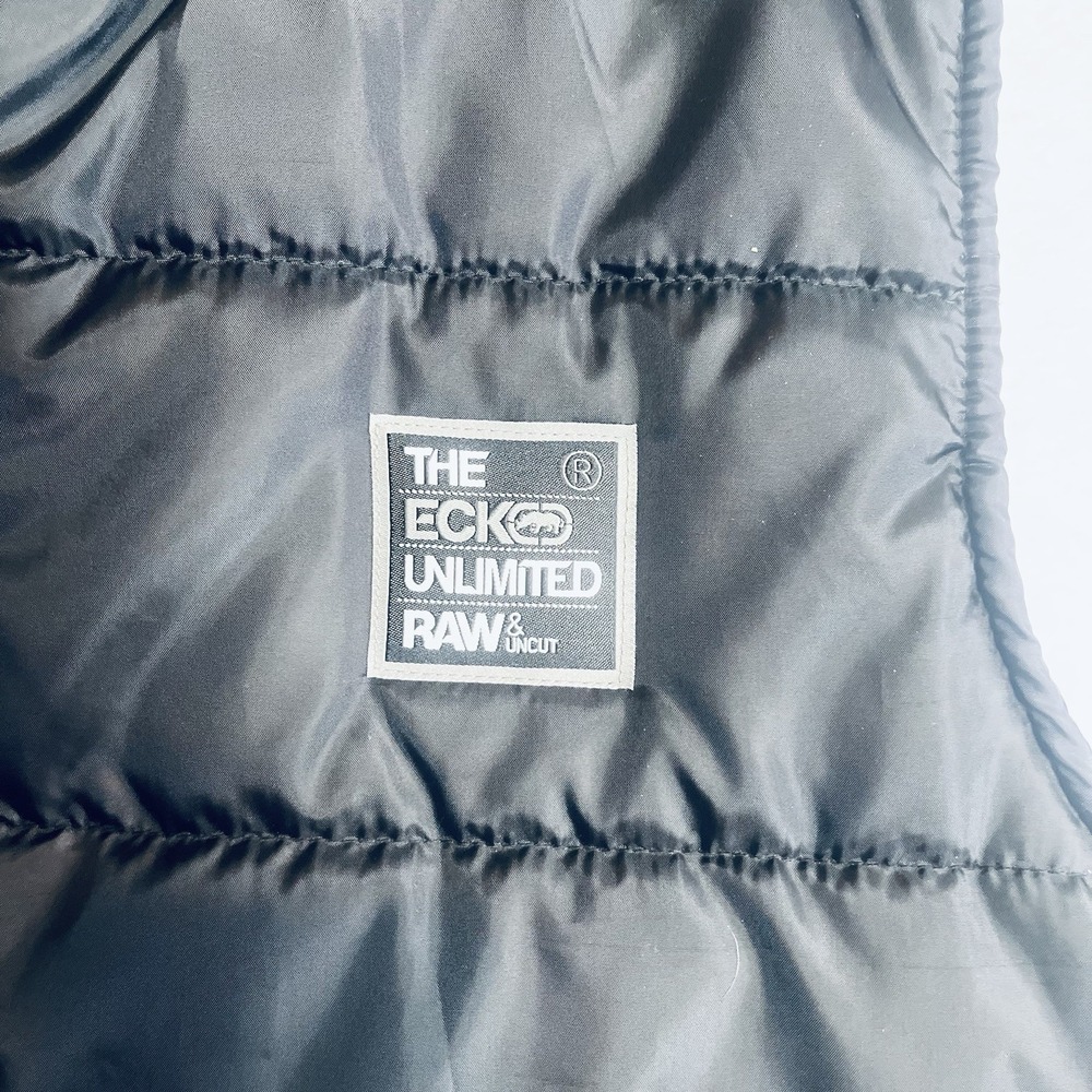 Ecko Unltd. Puffer Vest  Lg Black Full Zip Up Quilted Sleeveless Y2K Raw & Uncut - Picture 2 of 15